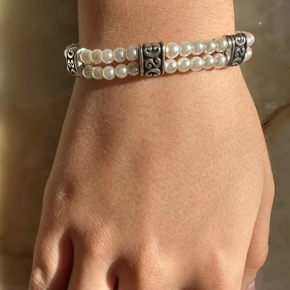 Brighton Silver and White Pearl Bracelet
